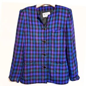 Stirling Cooper‎ Plaid Blazer Jacket Women's Size 6 Blue Purple Green